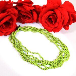 Green, Gold and Wood Seed Bead Necklace